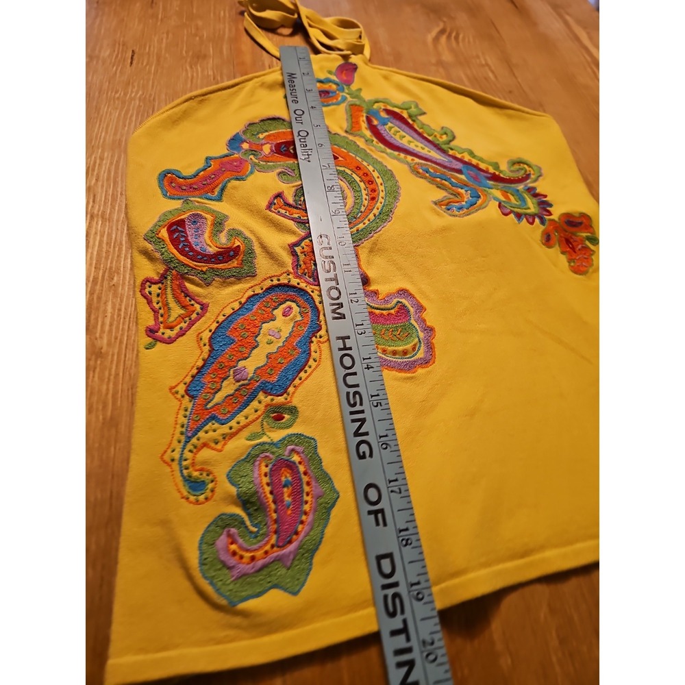 Polo Ralph Lauren Silk Yellow Embroidered Women Halter Top Size LARGE - Picture 9 of 10